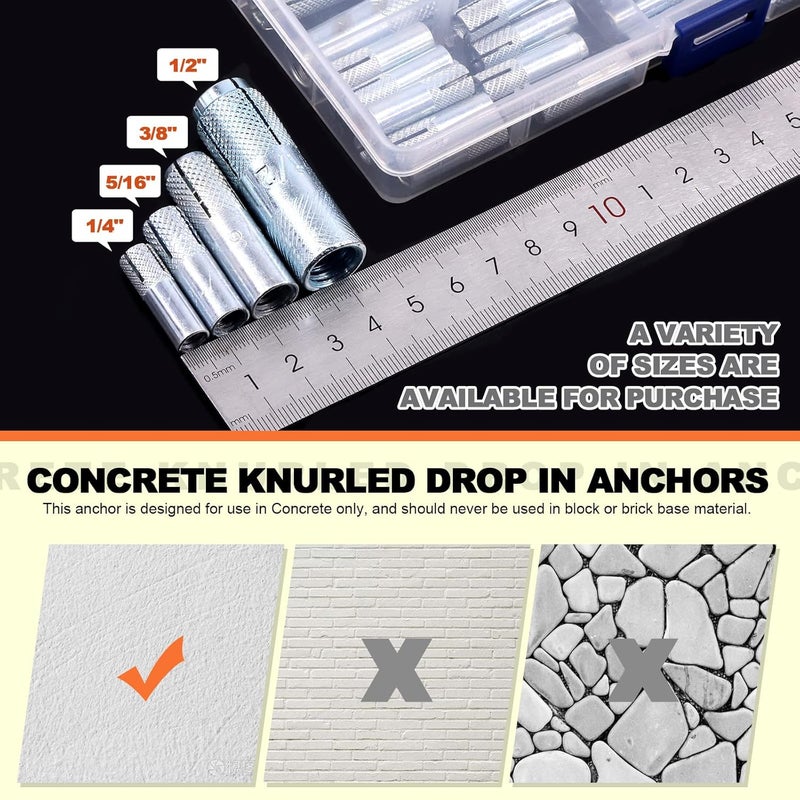 Tanstic 8Pcs 1/2'' Premium Zinc Plated Carbon Steel Knurled Drop-in Anchor for Solid Concrete (1/2'') - Image 3